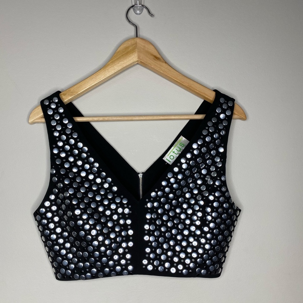 Lotus crop sleeves studded black top